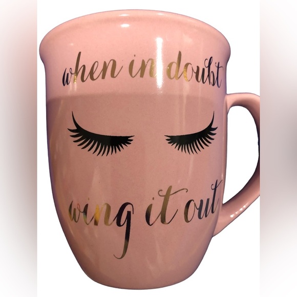 pink ceramic ‘when in doubt, wing it’  printed‎ coffee mug new - Picture 3 of 11